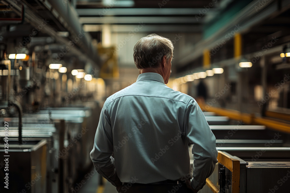 Fototapeta premium Factory manager overseeing industrial production line in modern manufacturing facility