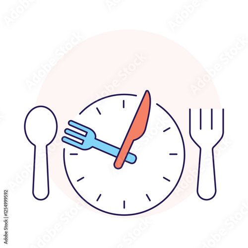 Vector icon for Meal Prep Tools. Features a clock and kitchenware for accurate timing.