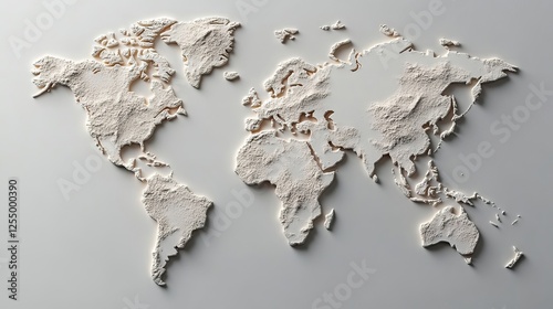 A map of the world made out of sand on a wall photo