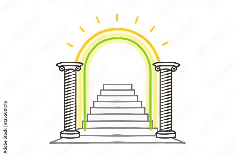 Symbolic steps to enlightenment spiritual pathway iconic illustration digital art eye-level view personal growth journey Symbolic steps to enlightenment spiritual pathway iconic illustration digital art eye-level view personal growth journey