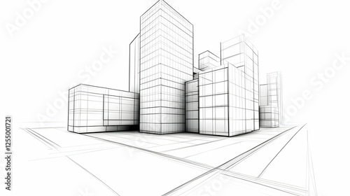 3D Wireframe Cityscape Illustration