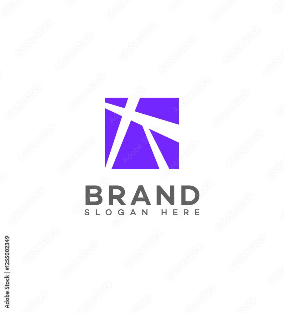 Abstract Purple Square Brand Logo Design with Lines