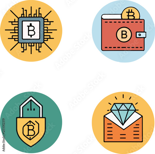 Modern Cryptocurrency and Social Media Icons Set – Blockchain, Finance, and Digital Communication Symbols