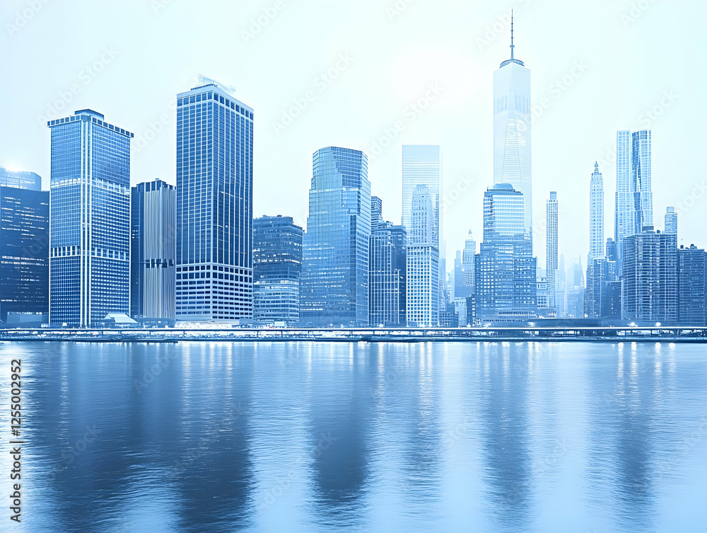 Fototapeta premium Cityscape Illustration: Modern Skyline Reflection