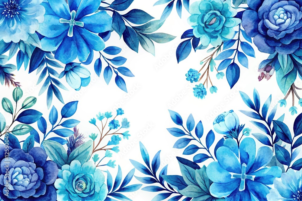 Fototapeta premium Serene Blue Watercolor Floral Religious Backdrop - High Resolution Stock Photo