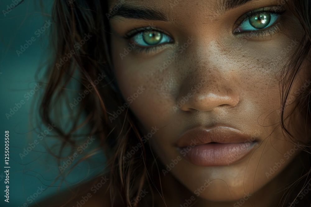 Amazing caribbean woman with curly hair and green eyes close up portrait. Neural network ai generated Amazing caribbean woman with curly hair and green eyes close up portrait. Neural network ai generated