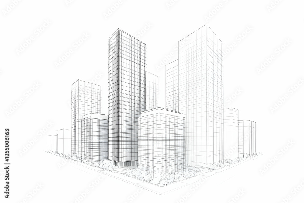 3D Wireframe Cityscape Illustration 3D Wireframe Cityscape Illustration