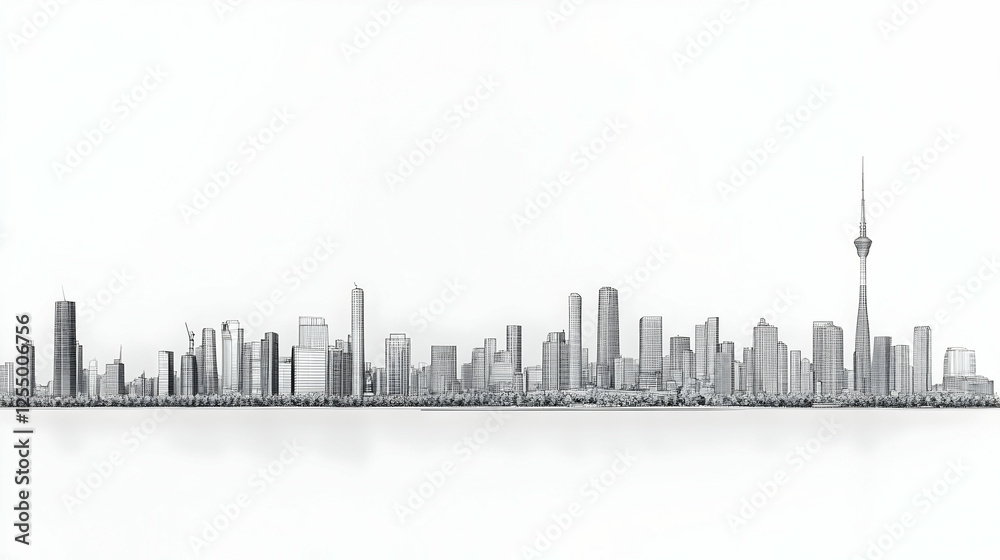 Naklejka premium Cityscape Line Art Illustration