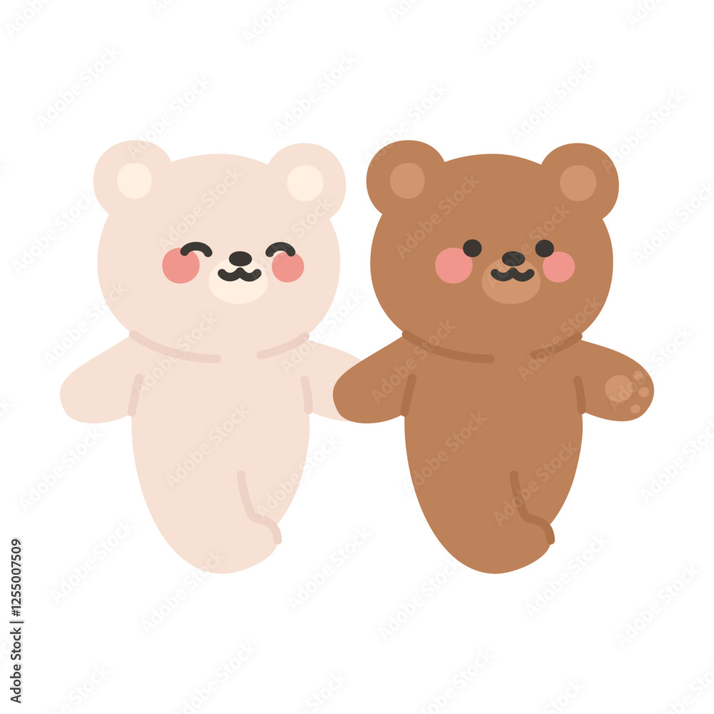 Korean Couple Bears Cartoon Smiling and Holding Hands While Walking Together Korean Couple Bears Cartoon Smiling and Holding Hands While Walking Together
