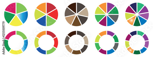 Collection of pie chart circle icons set, Colorful diagram collection. Modern Pie Chart Infographic Design Elements.