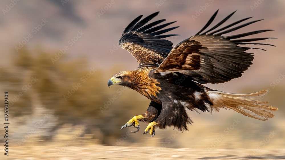 Majestic eagle in flight desert landscape wildlife photography dynamic environment close-up view nature's beauty