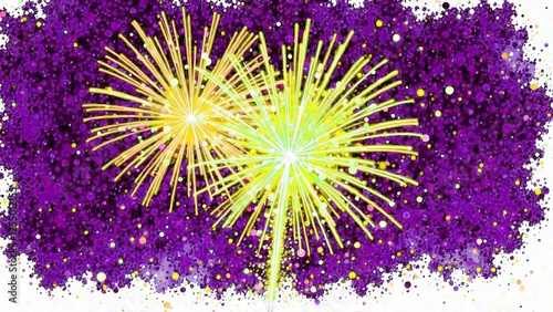 Colorful yellow and purple fireworks on a white background, Abstract color splashback