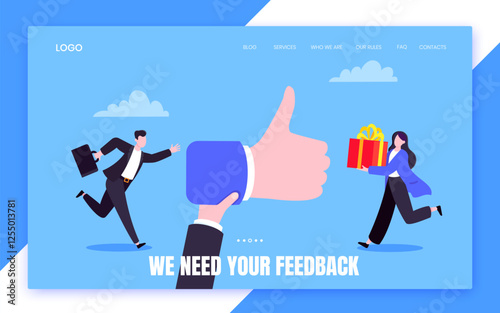 Customer feedback, employee or client satisfaction rating review with good symbols - thumb up business concept vector illustration. Positive feedback and evaluation like concept.