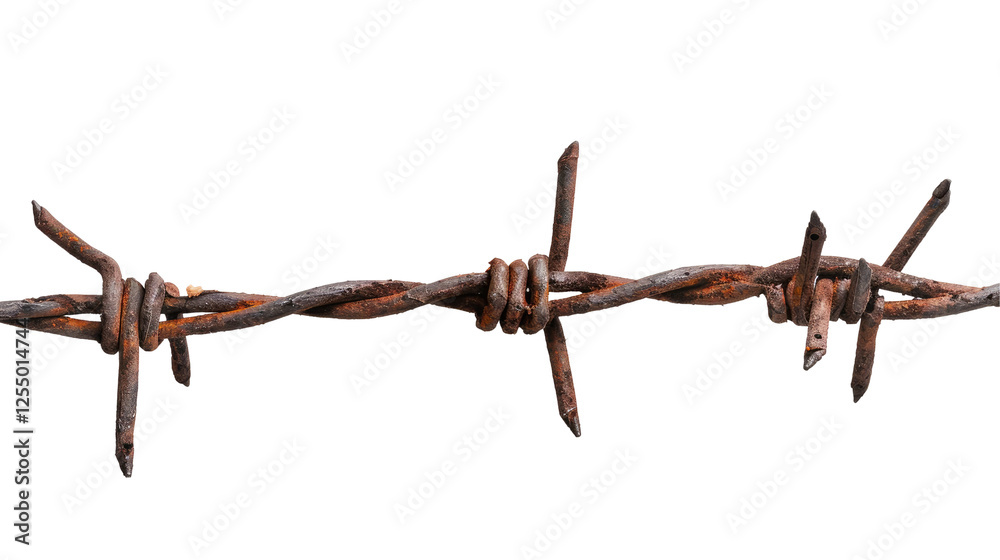 rusty barbed wire isolated on transparent white background, clipping path rusty barbed wire isolated on transparent white background, clipping path