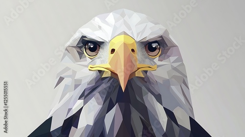 Low-poly bald eagle portrait, geometric art, close-up, wildlife. Possible use stock photo for print design, digital art, or web graphics photo