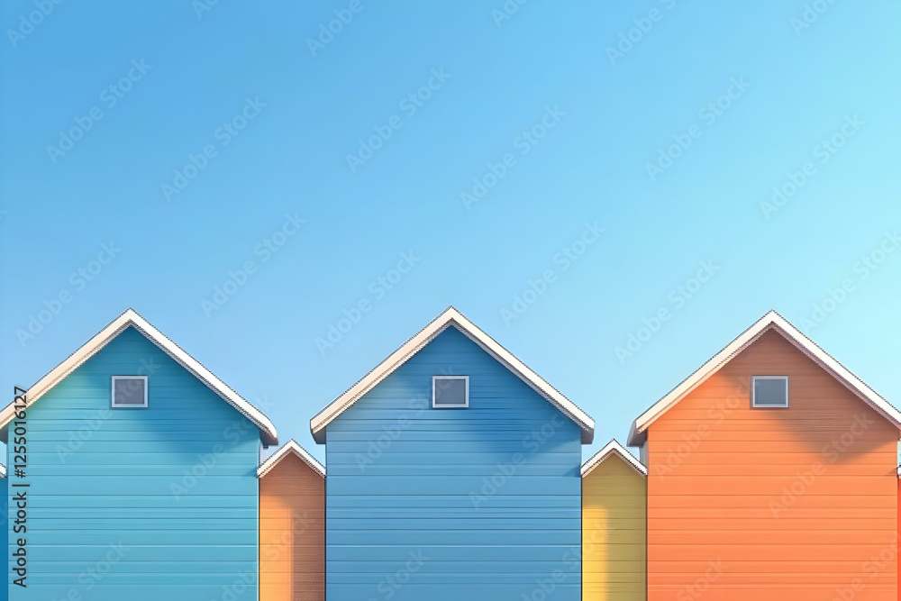 Colorful Beach House Row 3D Illustration