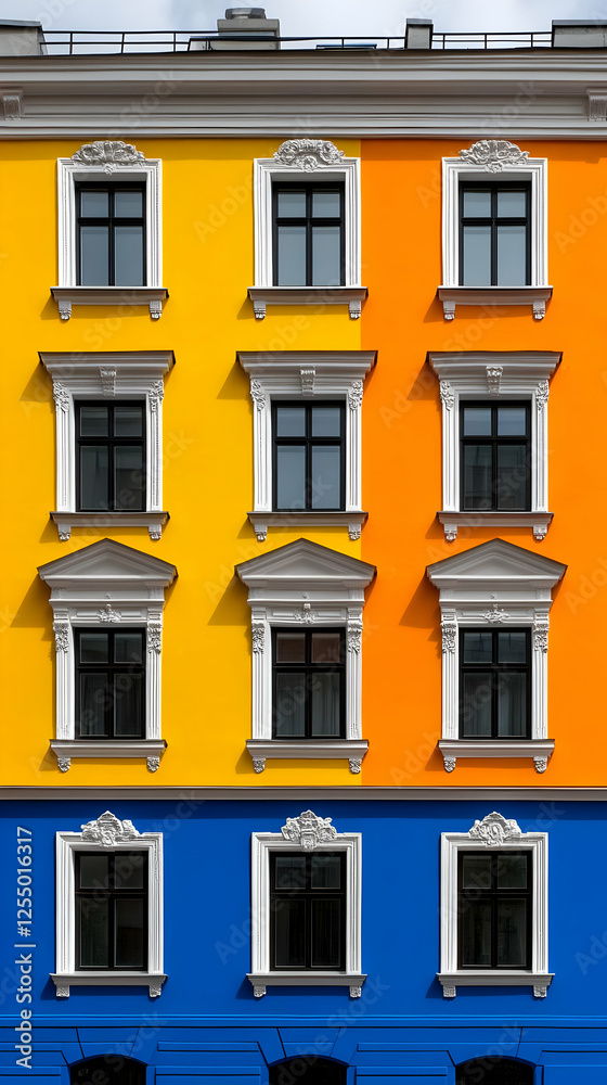 Fototapeta premium Vibrant Building Facade Illustration, Yellow and Blue