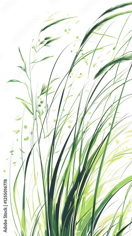 Fototapeta premium Green vector art on a white background, featuring grasses 