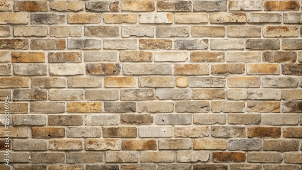 Obraz premium A Textured Wall of Brown and Beige Bricks, Showing a Classic Brickwork Pattern, Ideal for Backgrounds and Design Projects