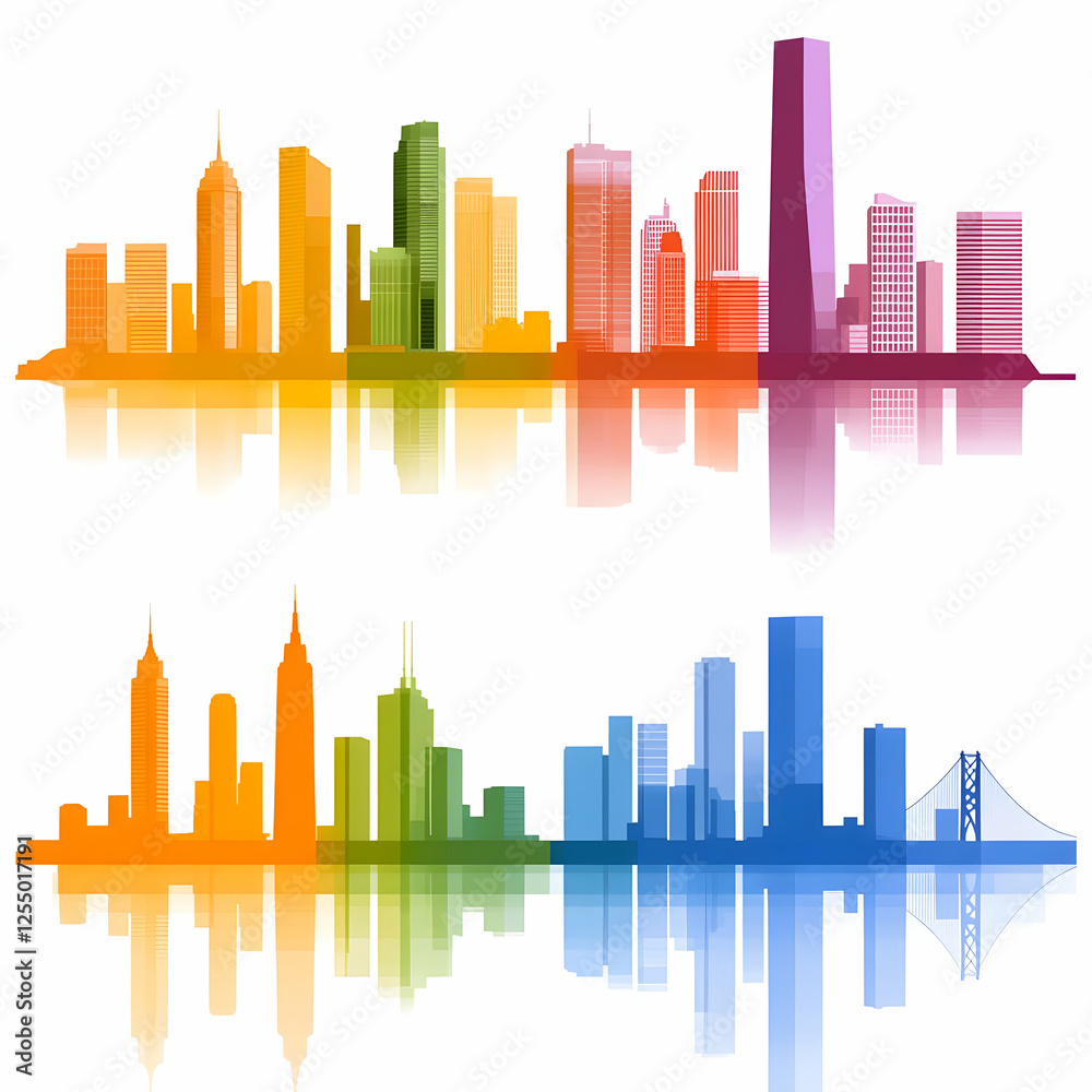 Fototapeta premium Colorful Cityscape Illustration Skyline