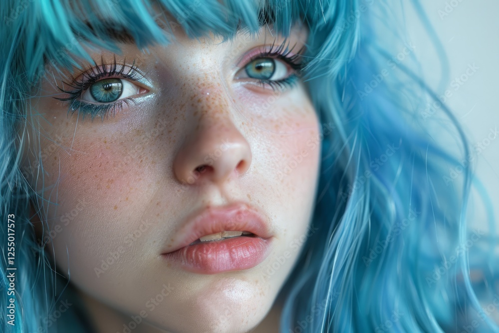 custom made wallpaper toronto digitalYoung woman with blue hair portrait on abstract background. Neural network AI generated