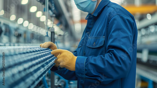 Industrial worker assembling products in manufacturing facility factory lifestyle indoor close-up productivity