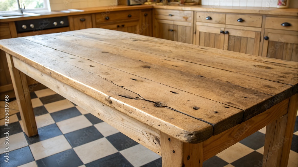A rustic wooden table dominates the foreground A rustic wooden table dominates the foreground