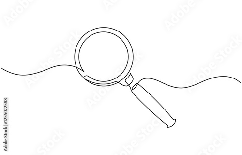 Magnifying glass continuous line vector illustration, One continuous line illustration of magnifying glass. Continuous line drawing of magnifying glass lens.