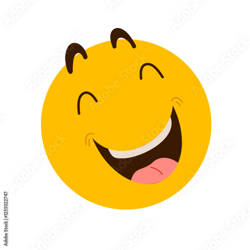 Laughing emoji isolated on white background. Hand drawn vector smiling emoticon for print, web, stickers