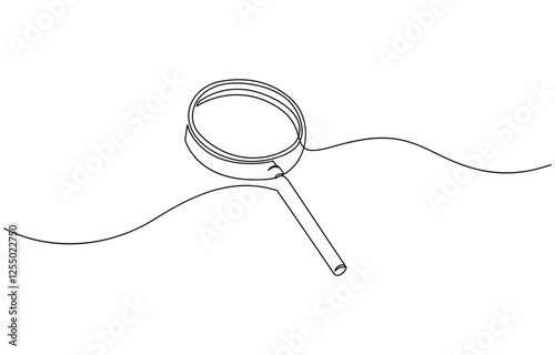 Magnifying glass continuous line vector illustration, One continuous line illustration of magnifying glass. Continuous line drawing of magnifying glass lens.