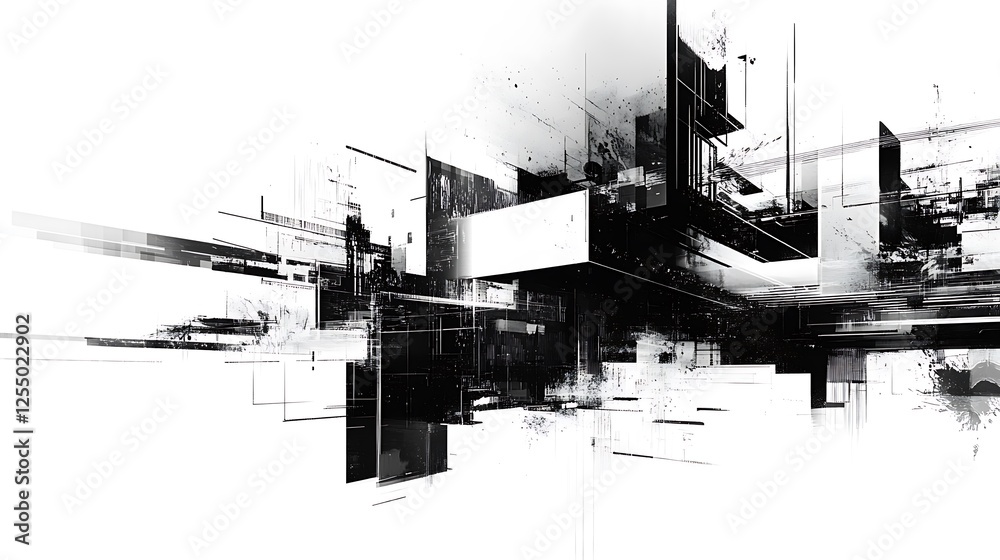 Obraz premium Abstract grayscale digital architecture; futuristic city design, background for tech