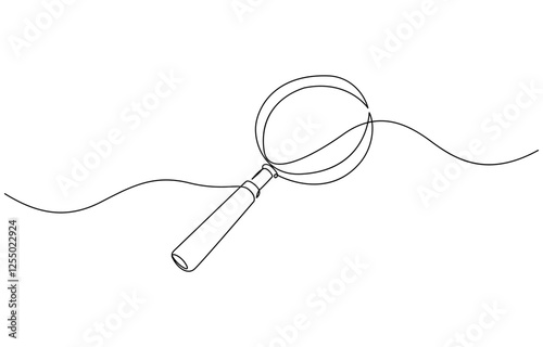 Magnifying glass continuous line vector illustration, One continuous line illustration of magnifying glass. Continuous line drawing of magnifying glass lens.