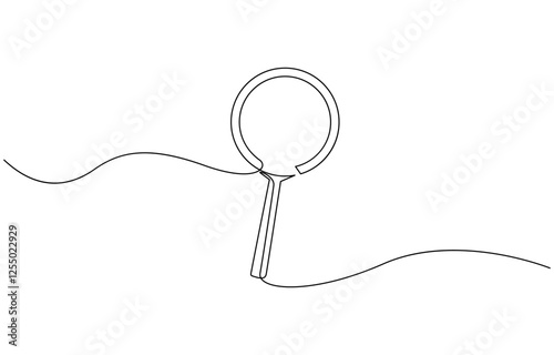 Magnifying glass continuous line vector illustration, One continuous line illustration of magnifying glass. Continuous line drawing of magnifying glass lens.