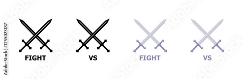 Silhouette icon evolution: swords crossed to faded minimalist design. Vector icon