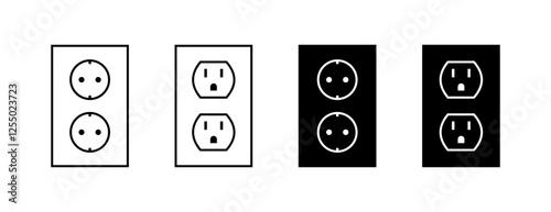 Set of electrical outlets: european and american socket designs in black and white. Vector icon