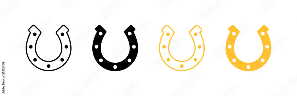 Fototapeta premium Set of four horseshoe icons in black, white, and yellow colors. Vector icon