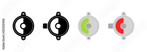 Set of circular door lock indicators with open and closed positions in black, green, and red. Vector icon