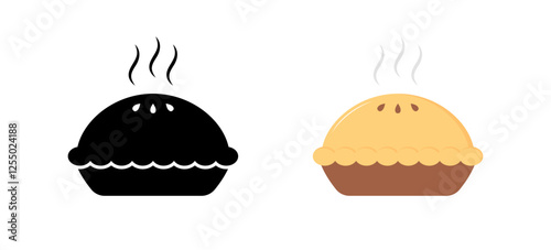 Two simple pie icons side by side: black and yellow. Vector icon