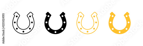 Set of four horseshoe icons in black, white, and yellow colors. Vector icon