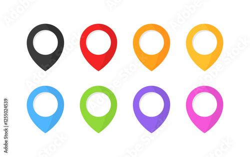 Colorful map pins set on white background. Vector icon