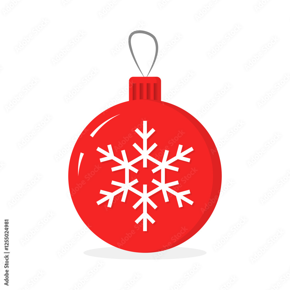 Red christmas ornament with white snowflake design hanging on thread. Vector icon Red christmas ornament with white snowflake design hanging on thread. Vector icon