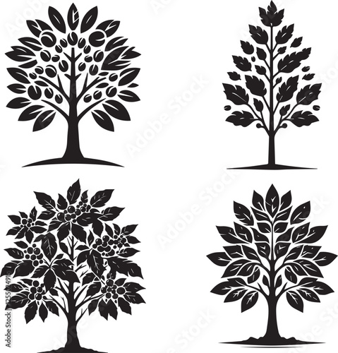 Coffee Tree Silhouettes Collection - Vector Illustrations