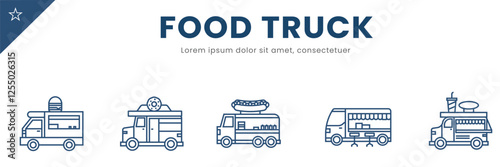 food truck line Icon Set concept. Vector Illustration