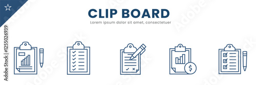 Clip Board line Icon Set .  shape, diagram, outline  . Vector Illustration