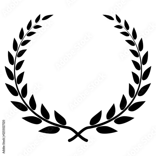 Black silhouette laurel wreath, branches victory, honor triumph laurel wreath