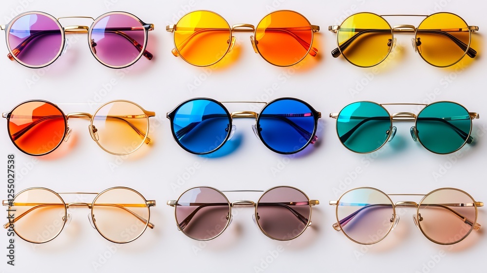 Vibrant Array of Colorful Sunglasses Displayed in a Row Showcasing Diverse Styles and Shades Perfect for Summer Fashion and Sun Protection in a Bright and Cheerful Setting Vibrant Array of Colorful Sunglasses Displayed in a Row Showcasing Diverse Styles and Shades Perfect for Summer Fashion and Sun Protection in a Bright and Cheerful Setting