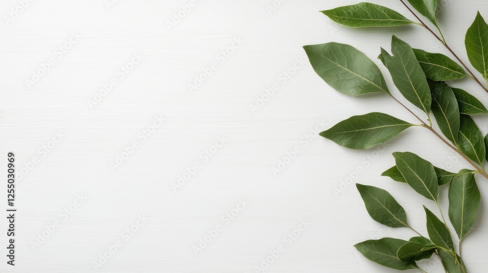 Green leaves on white background, copy space Green leaves on white background, copy space
