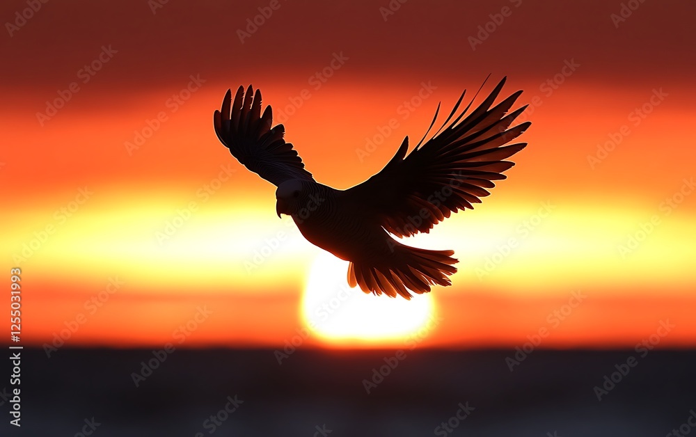 Obraz premium Silhouette bird flying at sunset