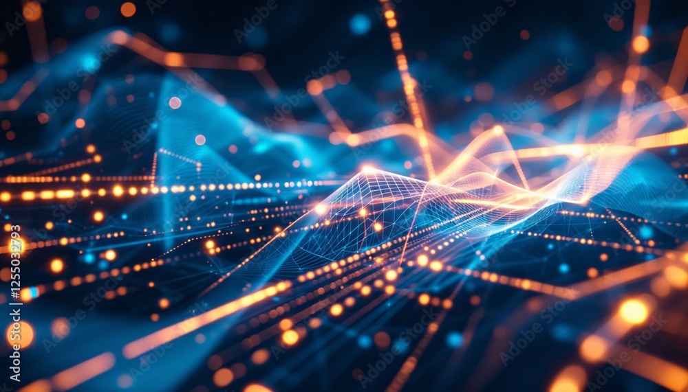 Obraz premium Abstract Network of Interconnected Data Points with Glowing Lines