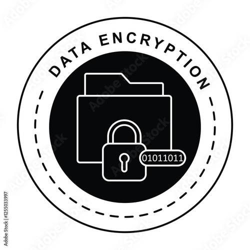 Data Encryption Icon – Lock with Binary Code to Symbolize Secure Data Transmission and Protection.